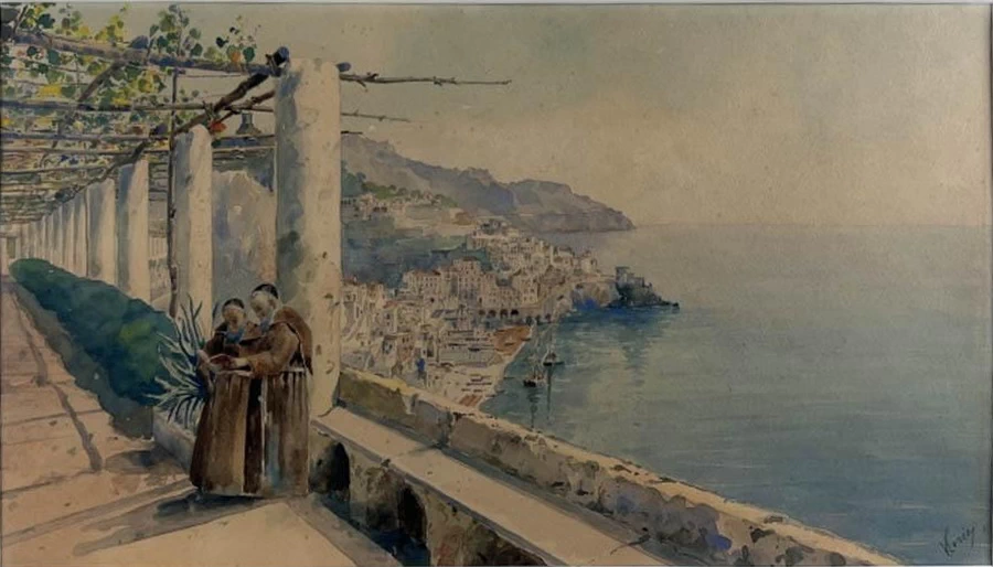 Scena di costa italiana da un convento